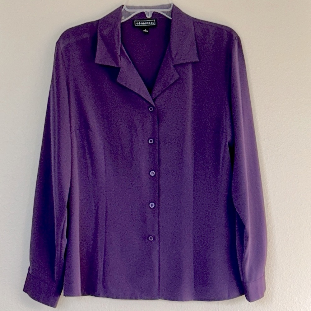 Elements purple dress blouse with pleated front end darts
